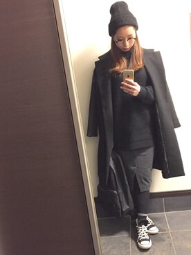 「ソックス」｜「アイテム（チェスターコート）」を使った、Y U M Iさん（レディース・160cm）の冬コーディネート