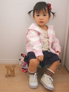 「アイテム（バレッタ/ヘアクリップ、ホワイト系）」を使った、nozo◡̈♥︎♡さん（キッズ・80cm）の秋コーディネート