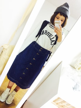 「ロゴニット」｜「アイテム（サンダル）」を使った、か り ん さ んさん（レディース・158cm）の冬コーディネート
