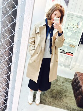 「ジージャン」｜「アイテム（トレンチコート）」を使った、か り ん さ んさん（レディース・158cm）の冬コーディネート