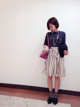「ストライプスカート」｜tomoさん（レディース・158cm）の秋コーディネート