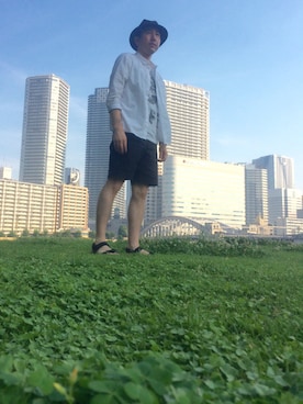 「JOURNAL STANDARD relume（ジャーナルスタンダード　レリューム）のアイテム（ハット）」を使った、EishinAbAさん（メンズ・174cm）の夏コーディネート