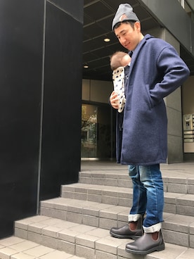 「息子」｜「アイテム（ダウンジャケット/コート）」を使った、EishinAbAさん（メンズ・174cm）の秋コーディネート