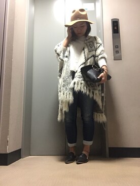 「秋」｜「アイテム（ポンチョ）」を使った、ponさん（レディース・154cm）の秋コーディネート