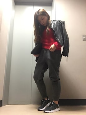 「スエット」｜「アイテム（ライダースジャケット）」を使った、ponさん（レディース・154cm）の秋コーディネート