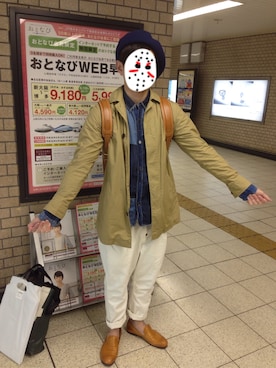 「KAPITAL」｜「アイテム（トレンチコート）」を使った、とうふさん（メンズ・168cm）の春コーディネート