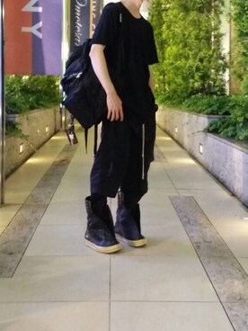「Rick Owens（リックオウエンス）のアイテム（Sneakers、ブラック系）」を使った、ひかさん（メンズ・173cm）の夏コーディネート