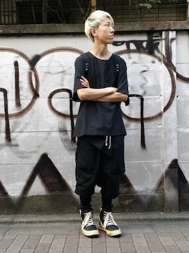 「DRKSHDW（ダークシャドウ）のアイテム（Pants、ブラック系）」を使った、ひかさん（メンズ・173cm）の夏コーディネート