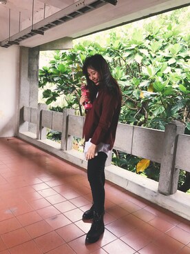 「school」｜「アイテム（デニムジャケット）」を使った、Ashley Wuさん（レディース・163cm）の秋コーディネート