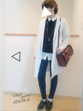 「ストライプジャケット」｜ケイティさん（レディース・157cm）の冬コーディネート