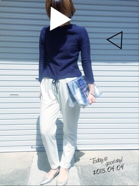 「ネイビー×ホワイト」｜「アイテム（その他トップス）」を使った、ケイティさん（レディース・157cm）の春コーディネート