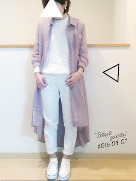 「白スニーカー」｜「アイテム（ワンピース/ドレス、ピンク系）」を使った、ケイティさん（レディース・157cm）の春コーディネート