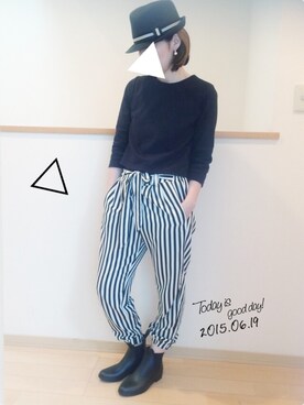 「ショート丈トップス」｜「アイテム（レインシューズ）」を使った、ケイティさん（レディース・157cm）の夏コーディネート