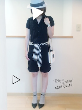 「腰巻きスタイル」｜「アイテム（つなぎ/オールインワン）」を使った、ケイティさん（レディース・157cm）の夏コーディネート