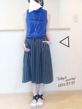 「ハイネックトップス」｜ケイティさん（レディース・157cm）の夏コーディネート