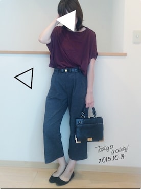 「ツイードパンツ」｜「アイテム（バレエシューズ）」を使った、ケイティさん（レディース・157cm）の秋コーディネート