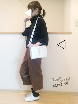 「黒ニット」｜ケイティさん（レディース・157cm）の秋コーディネート