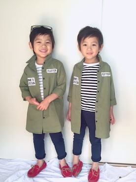 「I LOVE J（アイラブジェイ）のアイテム（ミリタリージャケット）」を使った、moss315さん（キッズ・110cm）の冬コーディネート