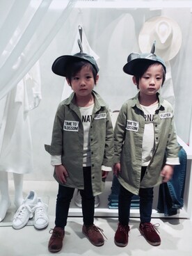 「I LOVE J（アイラブジェイ）のアイテム（ミリタリージャケット）」を使った、moss315さん（キッズ・110cm）の春コーディネート