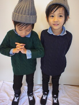 「AZUL by moussy（アズールバイマウジー）のアイテム（スニーカー）」を使った、moss315さん（キッズ・110cm）の秋コーディネート