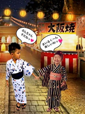 「アイテム（水着/着物・浴衣、ブラック系）」を使った、☆のん☆さん（キッズ・90cm）の夏コーディネート