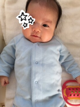 「赤ちゃん本舗（アカチャンホンポ）のアイテム（ロンパース、ブルー系）」を使った、たんしげさん（レディース）の秋コーディネート