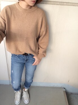 「SMELLY（スメリー）のアイテム（ピアス（両耳用））」を使った、mitanさん（レディース・158cm）の冬コーディネート