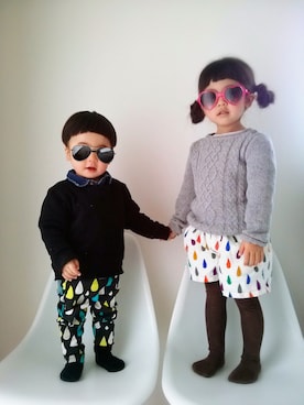 「スウェット×シャツ」｜Sunny さん（キッズ・100cm）の冬コーディネート