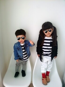 「ボーダーTシャツ」｜Sunny さん（キッズ・100cm）の春コーディネート