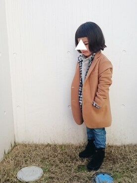 「uu」｜「アイテム（チェスターコート）」を使った、Sunny さん（キッズ・100cm）の秋コーディネート