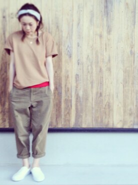 「JOURNAL STANDARD（ジャーナルスタンダード）のアイテム（その他パンツ、ブラウン系）」を使った、akaneさん（レディース・158cm）の夏コーディネート