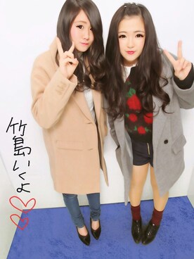 「one way（ワンウェイ）のアイテム（チェスターコート）」を使った、ゆいぽむさん（レディース・161cm）の冬コーディネート