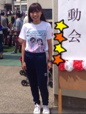 「fathom orignalのアイテム（Tシャツ/カットソー、ホワイト系）」を使った、miyashitaさん（レディース）の夏コーディネート
