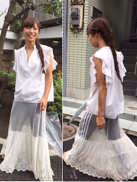 「Chloe（クロエ）のアイテム（シャツ/ブラウス、ホワイト系）」を使った、miyashitaさん（レディース）の夏コーディネート