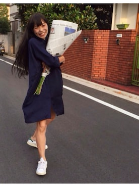 「GARMENTSEVEN（ガーメントセブン）のTUNIC DRESS BLOUSE（シャツ/ブラウス、ブルー系）」を使った、miyashitaさん（レディース）の夏コーディネート