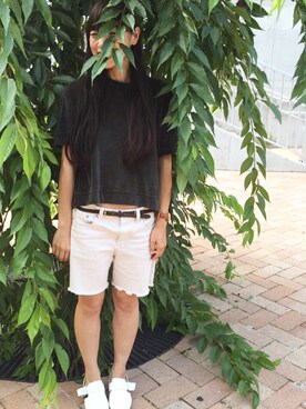 「08sircus（ゼロエイトサーカス）のアイテム（Tシャツ/カットソー、グリーン系）」を使った、miyashitaさん（レディース）の夏コーディネート