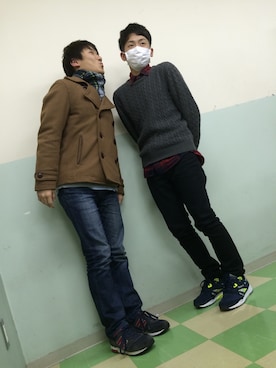 「tk.TAKEO KIKUCHI（ティーケータケオキクチ）のアイテム（ピーコート）」を使った、たーぼーさん（メンズ・165cm）の冬コーディネート