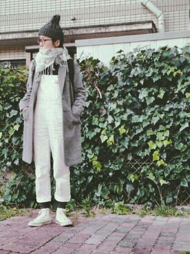 「PLAIN CLOTHING（プレーンクロージング）のアイテム（ニットキャップ/ビーニー）」を使った、tyu____tyuさん（レディース・158cm）の冬コーディネート
