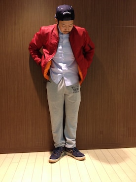 「スウエットパンツ」｜「アイテム（MA-1）」を使った、Mr.tsuchiyaさん（メンズ・178cm）の夏コーディネート