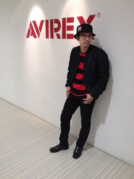 「黒縁メガネ」｜「アイテム（MA-1）」を使った、Mr.tsuchiyaさん（メンズ・178cm）の秋コーディネート