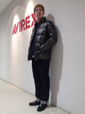 「カモ柄」｜「アイテム（ダウンジャケット/コート）」を使った、Mr.tsuchiyaさん（メンズ・178cm）の冬コーディネート