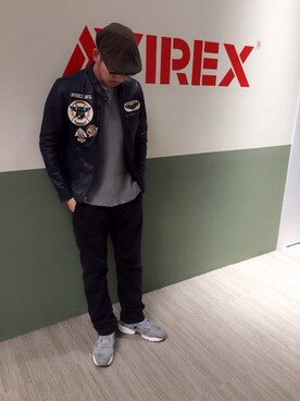 「スエット」｜「アイテム（ライダースジャケット）」を使った、Mr.tsuchiyaさん（メンズ・178cm）の冬コーディネート