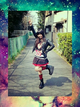 「厚底」｜「アイテム（ライダースジャケット）」を使った、MISAWOさん（レディース・160cm）の春コーディネート