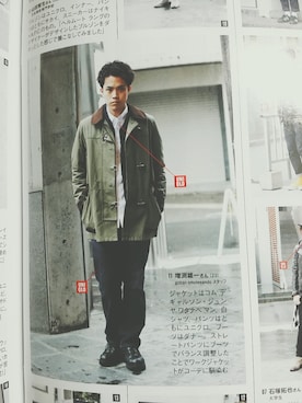 「アイテム（ミリタリージャケット）」を使った、gokanプレス増渕雄一さん（メンズ・171cm）の春コーディネート