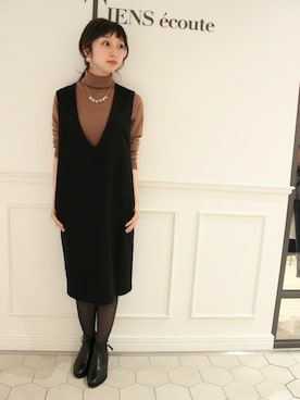 「タートルネック」｜「アイテム（ワンピース）」を使った、youraさん（レディース・153cm）の秋コーディネート