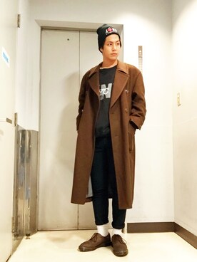 「UNIF（ユニフ）のアイテム（ニットキャップ/ビーニー）」を使った、赤澤廉さん（メンズ・180cm）の秋コーディネート