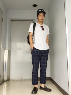 「tk.TAKEO KIKUCHI（ティーケータケオキクチ）のアイテム（その他シューズ）」を使った、赤澤廉さん（メンズ・180cm）の夏コーディネート