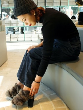 「ファーサンダル」｜natsuさん（レディース・153cm）の冬コーディネート