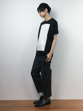 「スラックスパンツ」｜「アイテム（ハンチング/ベレー帽）」を使った、Yさん（メンズ・184cm）の夏コーディネート