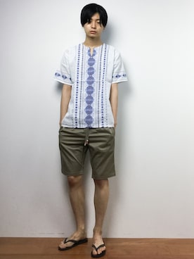 「チャイハネ（チャイハネ）のアイテム（トップス）」を使った、Yさん（メンズ・184cm）の夏コーディネート